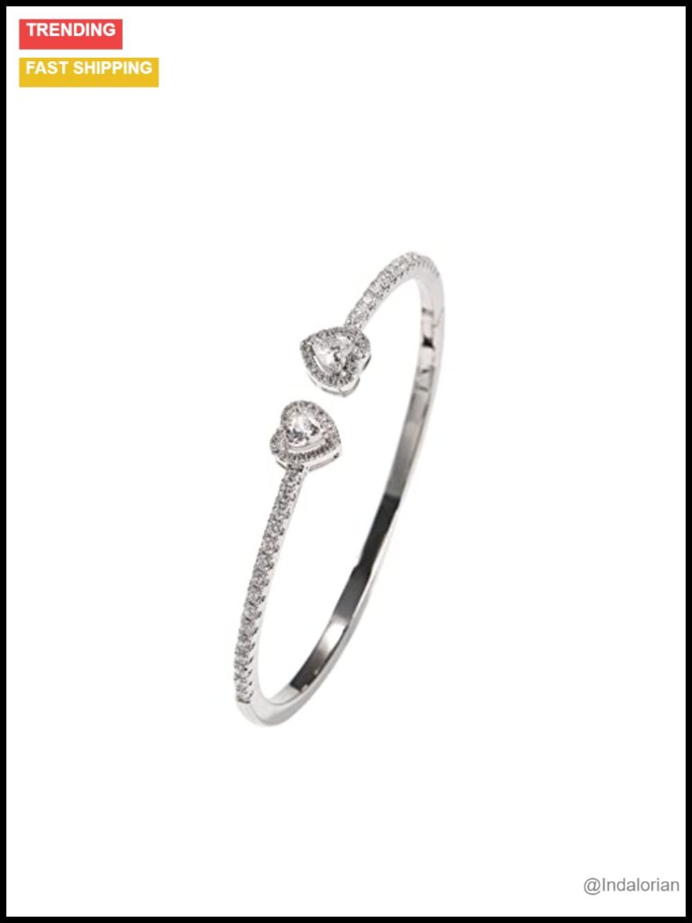 18K Gold Silver Plated Cubic Zirconia Heart Cuff Bracelet